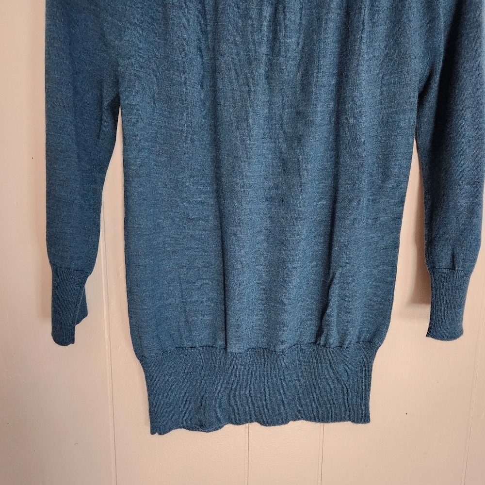 The Limited gathered scoop neck sweater teal green merino wool blend M - Picture 6 of 11